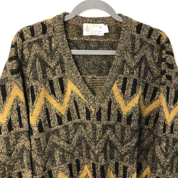 London Fog Vintage Chevron Grandpa Sweater Wool Blend Men's 1X Big V-neck Knit - Picture 2 of 9